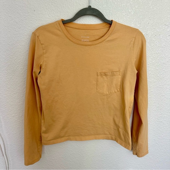 Everlane The Organic Cotton Long-Sleeve Box-Cut Pocket Tee |Small | Gold - Picture 3 of 6